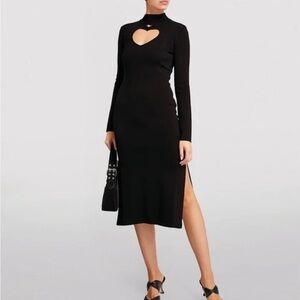 Staud black Castle long sleeve knit midi dress with heart cutout - Small